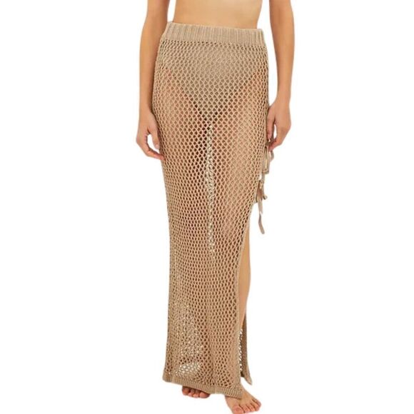 Beach Riot Women's Deborah Sheer Open Stitch Cover-Up Skirt Tan Size medium - Picture 1 of 5